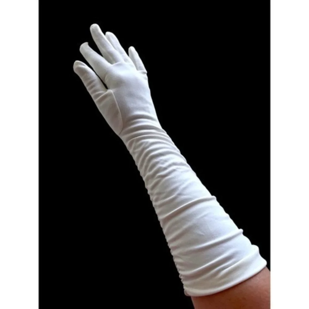 Vintage 1980’s White Ruched Cotton Gloves Formal Prom Costume Size 7